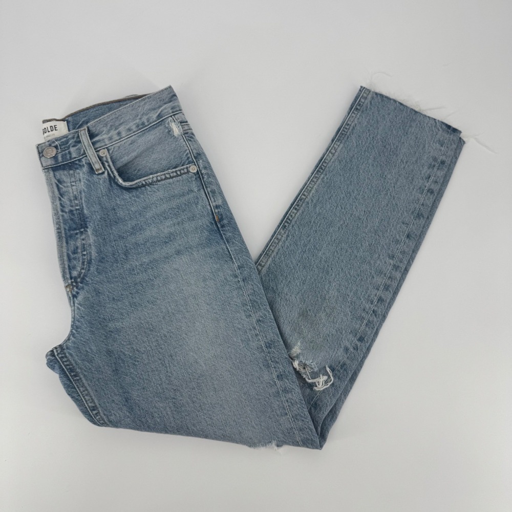 AGOLDE Jamie High Rise Distressed Straight Leg Jeans Light Blue 24 A045E-1139